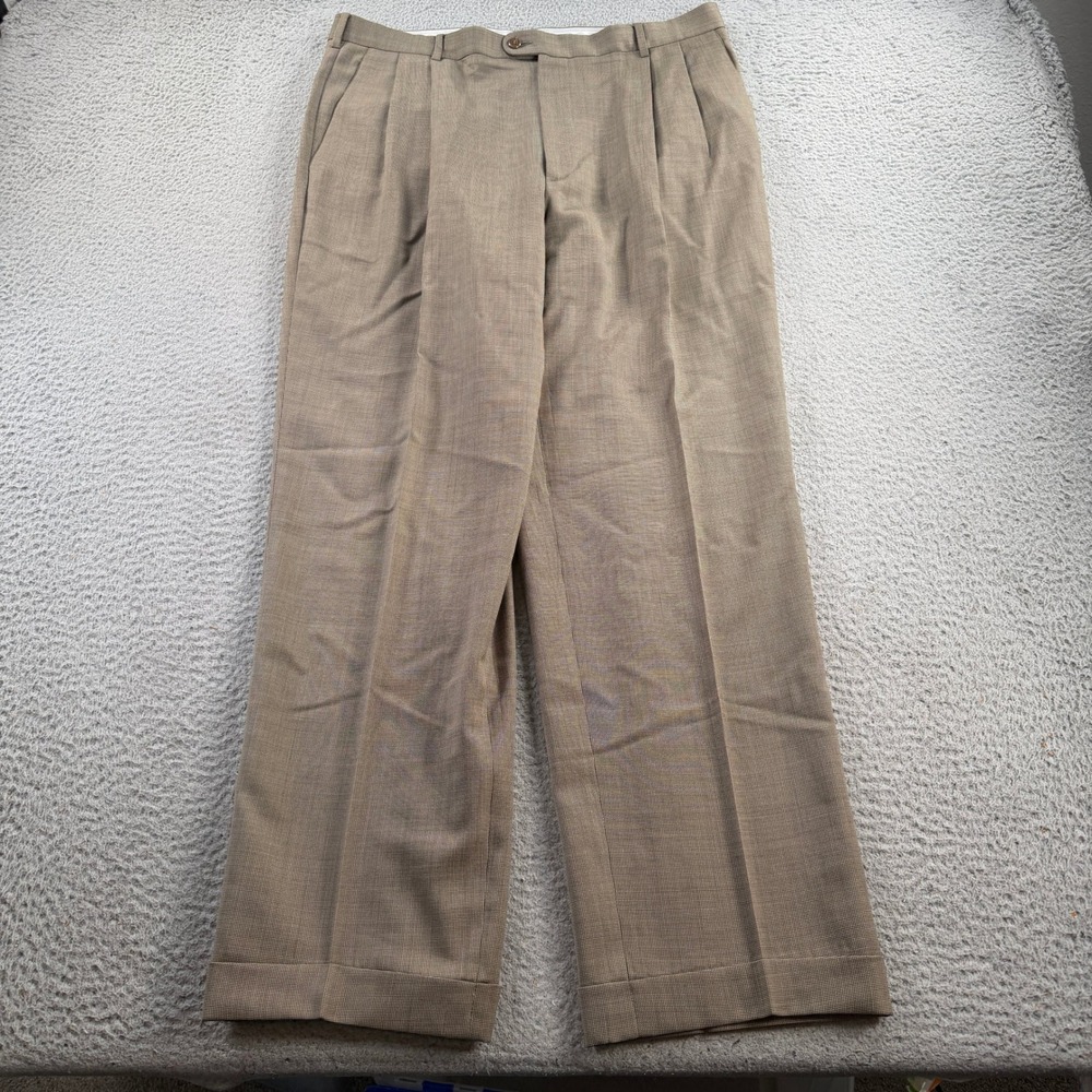 Zanella Bennett Dress Pants Men 36x30 Tan Wool Pleated Cuffed Italian Trousers
